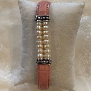 Honora Pink Leather & Pearl Bracelet – Genuine Leather, Silver Accents - EUC